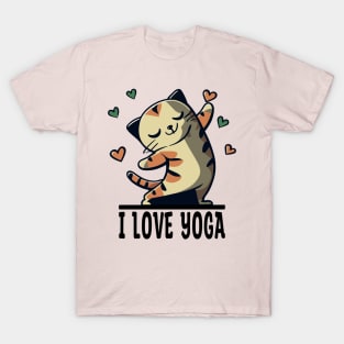 I Love Yoga Cute Cat Design T-Shirt